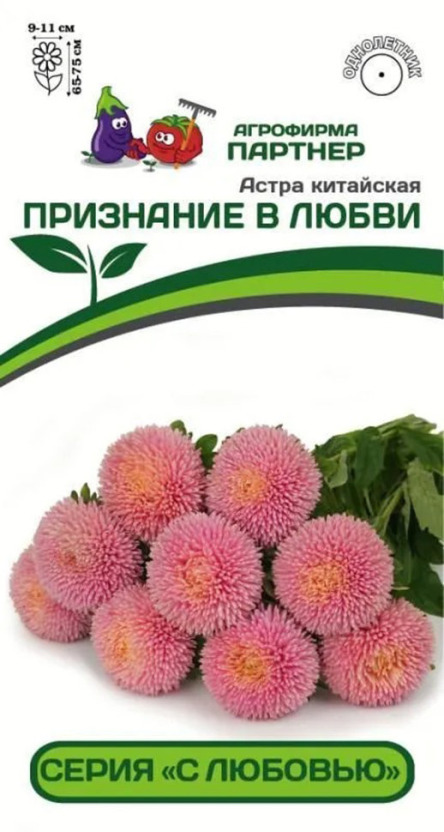 Цв.Астра китайская Признание в любви Партнер цв.п. 5шт. (густомахр., шаровидная, розовая с желт.серцевиной, выс. 75см)