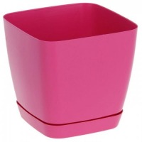 Кашпо пластиковое Тоскана квадрат 17 с поддоном (розовый)